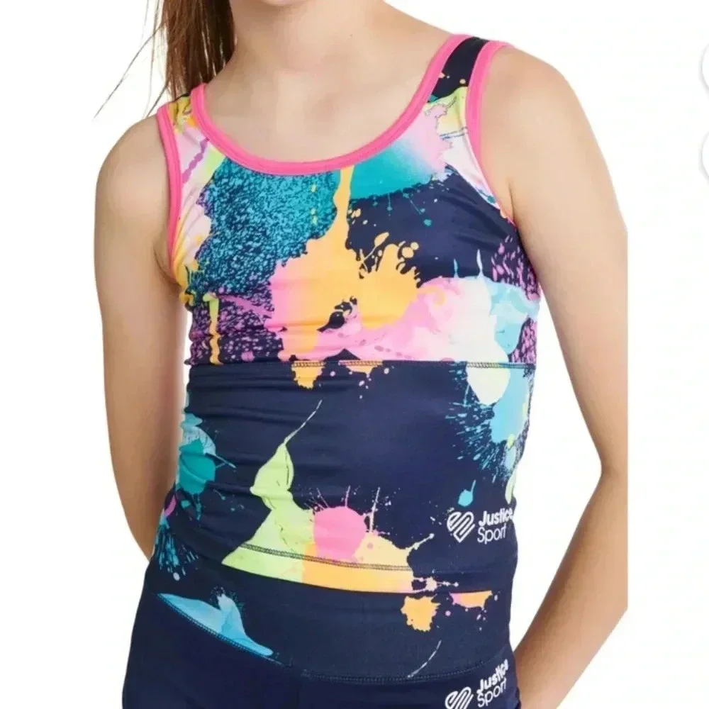 Justice Girls J-Sport Longline & Bike Short Active Outfit Set Sz Medium (10)